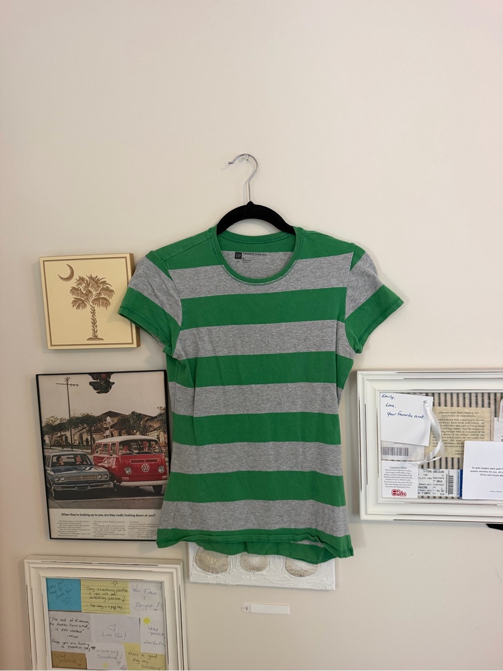 GAP women’s Green & Gray Striped Short Sleeve Tee